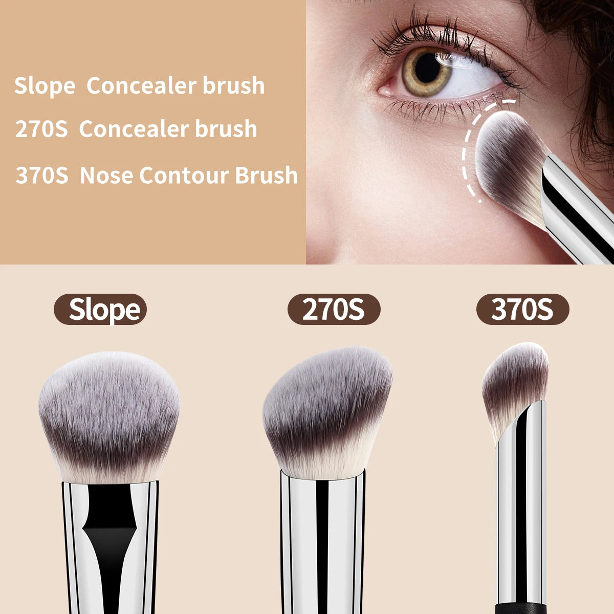 3Pcs Angled Foundation Brush Concealer Brush Under Eye Nose Contour Brush Kabuki Makeup Brush for Beauty Makeup Liquid Cream