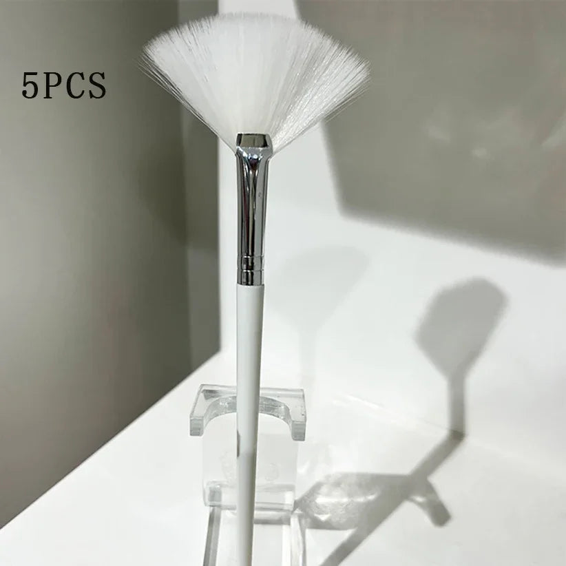 5pcs Fan Brushes Facial Brushes Soft Makeup Brush Cosmetic Applicator Tools Wooden Handle and Soft Fiber for Glycolic Peel Mask
